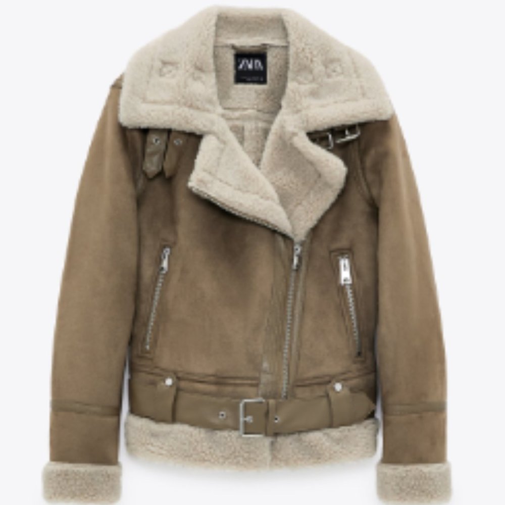 Zara Double-Faced Jacket Faux Suede Sherpa-Lined Winter Coat, NWOT, Size M
